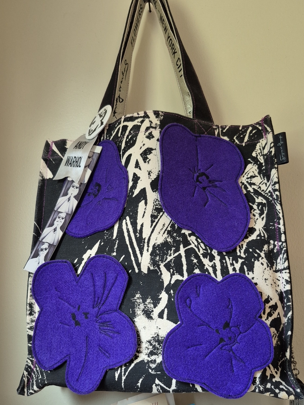 Andy Warhol Floral Appliqué Tote Bag
